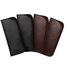 Calabria Half Slip-in Slim Soft Eyeglass Case PU Leather Felt Black Brown 4Pack Men Women Eye Glasses Pouch Sunglass Holder