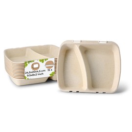 BIOZOYG Reusable Menu Containers with 2 Compartments HP4/2 Pack of 15 I Bowl with Divisions I Serving Container with Compartments I Menu Bowls 2 Divided I Bowls with Dividers Cream White 24.5 x 20 x