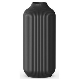 VZMIZA Ribbed Black Ceramic Vase, Decorative Flower Vase for Pampas Grass, Small Vase for Home Living Room, Black Vases Home Decor, Boho Vase, Table Dining Vase (Black, Medium)