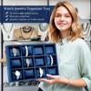 Henoyso 2 Pieces Blue Velvet Watch Tray Jewelry Organizer 12