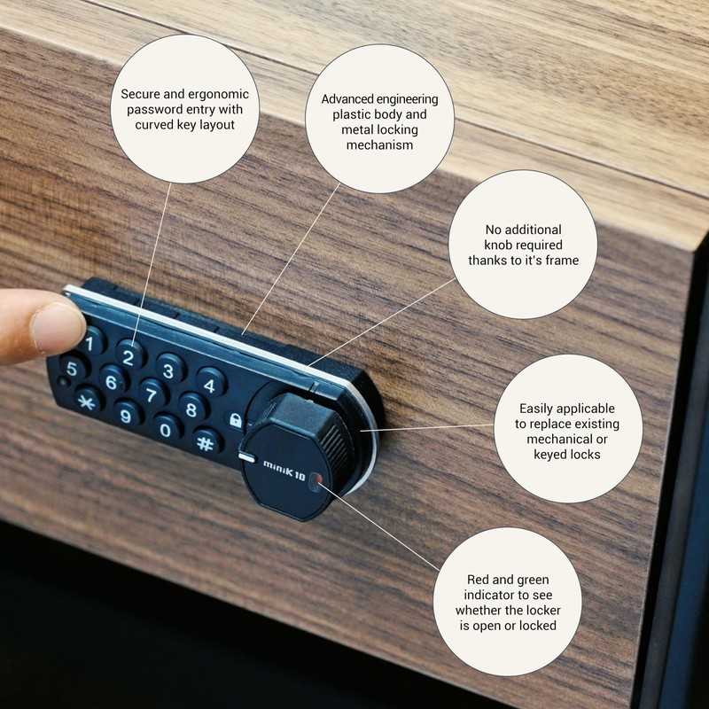Somlock miniK10 Standard Electronic Cabinet Lock – 12-Button Keypad, 10-Year