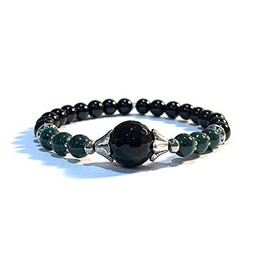 Handmade Black Onyx, Malachite and Black Tourmaline Healing Bracelet 7 Inches