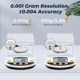 Bonvoisin Analytical Balance 500 Gram x 0.001g High Precision Lab Scale Accurate Scientific Laboratory Electronic Scale 1 Milligram Digital Jewelry Weighing Scale with Windshield (500g, 0.001g)