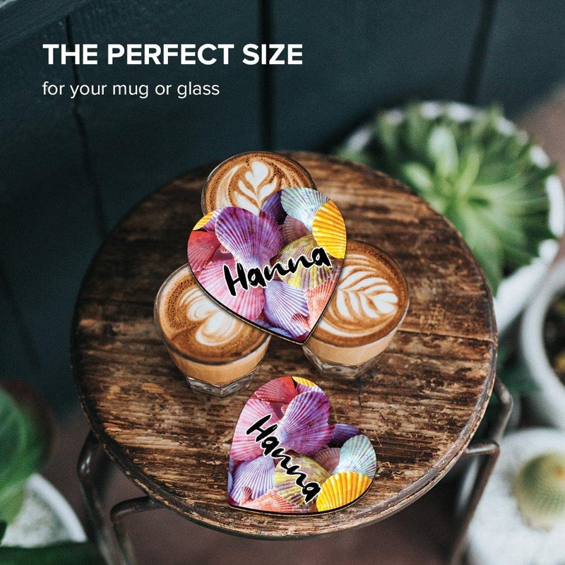1 x Heart Coaster - Name Hanna Sea Shells Letter