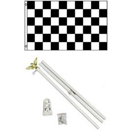 Moon Knives 3x5 Advertising Black White Checkered Flag White Pole Kit Set - Party Decorations Supplies For Parades - Prime Outside, Garden, Men Cave Decor Flag