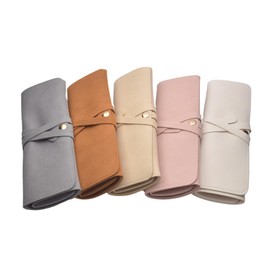 BECKLUXE Microfiber Faux Suede Travel Jewelry Accessories Organizer Roll Compact Jewellery Case Holder Portable Storage for Rings Necklaces Earrings Watches XS,S,M,L (Beige, M)