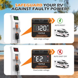Yomile Smart RV Surge Protector, 50 Amp 12800 Joules RV Circuit Analyzer Full Protection, IP67 Waterproof RV Adapter Plug for Camper