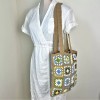 Handmade Crochet Granny Square Mini Tote Bag Beige, Tan Y2K