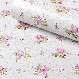REDODECO Self-Adhesive Retro Pink Floral Wallpaper Paper Shelf Liner Peel & Stick Dresser Drawer Sticker Home Funiture Decorative Paper 17.7inch by 118inch