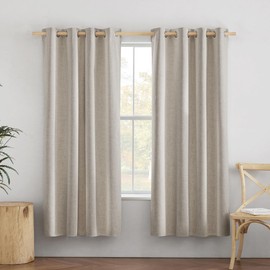 NICETOWN Oatmeal Bedroom Full Blackout Linen Curtain Panels Set of 2, 52" by 72", Thick Insulated Classic Grommet Blackout Draperies with White Thermal Insulated Liner for Windows