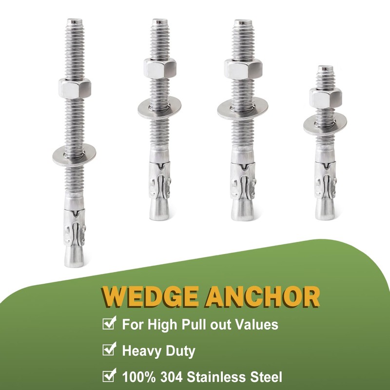 LIONMAX Stainless Steel Concrete Anchor Bolts 3/8" x 3 Inch,