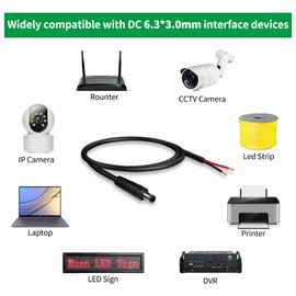 1.6FT DC Power Pigtail Cable, 6.3mm x 3.0mm DC Male Plug to Bare Wire Open End, DC Barrel Supply Adapter Repair Cord for All-in-one Computer, DVR, LED Light, 4Pack