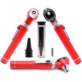 AAProTools Mini Otoscope Kit Student Home Use Led Bright Light Ent Otoscope Pocket Size Red Plus 1 Extra Replacement Bulb Plus 10 Specula