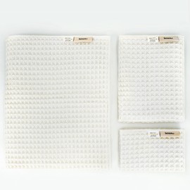KOSMU Luxury Organic Japanese Cotton Waffle Bath Towel | Thick, Absorbent, Quick Dry Bathroom Towels for Shower, Sauna, Onsen| Hotel & Spa Quality, Gift-Ready (Shell White, Bath Sheet Set (3-Piece))