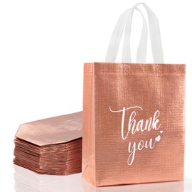 Takytao Thank You Gift Bags with Handles, Set of 30 (Rose Gold, Nonwoven-8" L x 4" W x 10" H)