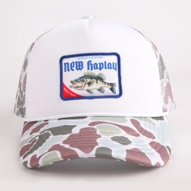 High Quality Animal Embroidery Patch Printed Logo Sports Trucker Hat 5 Panel Camo Mesh Foam Trucker CapSize: 52-60cm, Color: White