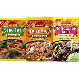 Sunbird Seasoning Mix Variety Bundle, 0.74-1 oz (Pack of 6) includes 2-Packets Fried Rice + 2-Packets Stir Fry + 2-Packets Mongolian Beef