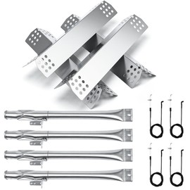 Hisencn Grill Replacement for Home Depot Nexgrill 720-0830H, 720-0830D, 720-0783E, 720-0888, BHG 720-0783H Gas Grill Pipe Burner and Stainless Steel Heat Plates Tent Shield Replacement Kit