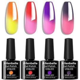 Allenbelle UV Nail Polish Thermal Set 4 Colours with Gift Box, Gel Nail Polish Colour Changing Shellac Set, UV Gel Nail Art, Soak Off UV Thermal Nail Polish