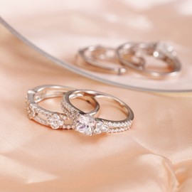 Yaresul Women's 925 Sterling Silver Bridal Ring Set, Princess-Cut Cubic Zirconia Fake Wedding Ring, Promise Ring for Woman, Size J-½