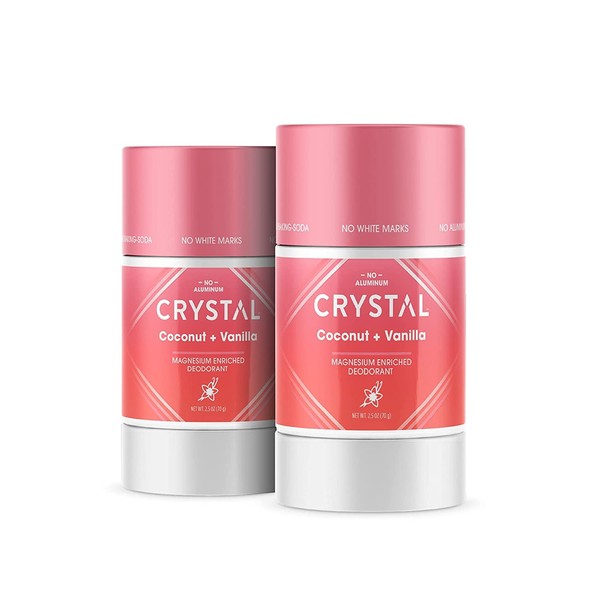 CRYSTAL Deodorant Magnesium Solid Stick Natural Deodorant, Non-Irritating Aluminum Free Deodorant, Safely and Effectively Fights Odor, Baking Soda Free, Coconut + Vanilla, 2.5 oz (Pack of 2), PINK