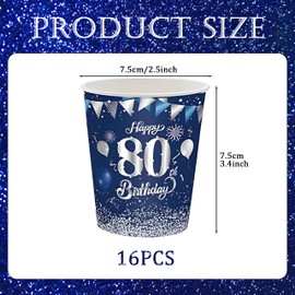 16Pack Paper Cups 80th Birthday,Blue and Sliver Cups 235ml,Party Cups Paper Cups Sliver Gold 80th Birthday Cups Party Tableware for Girls,Kids,Her 80th Birthday Party Supplies Table Decorations