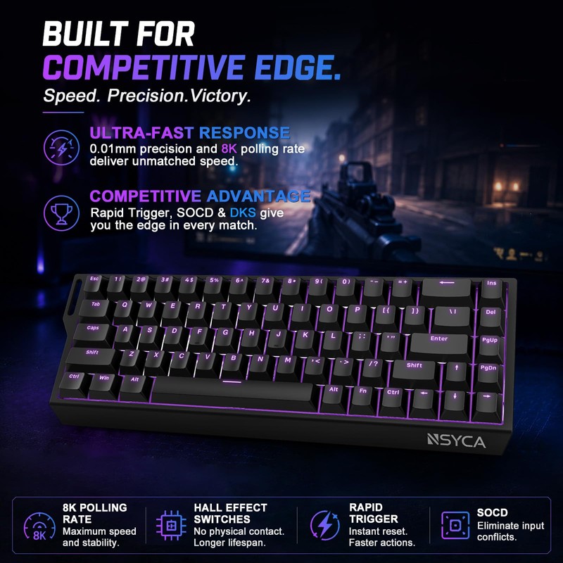 NSYCA WIN68 HE Hall Effect Keyboard, Rapid Trigger Magnetic Gaming