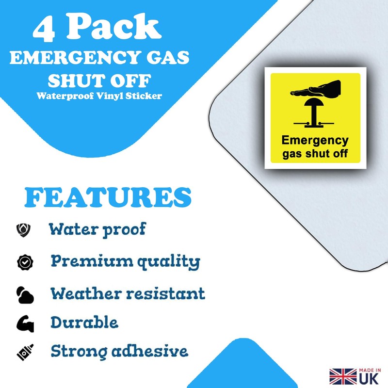 4 Pack - Emergency Gas Shut Off Sticker - Gas