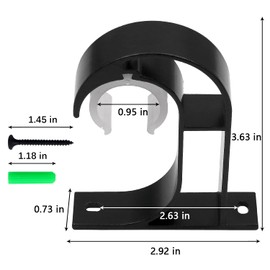 Aluminum Alloy Curtain Rod Bracket, Holder - Mounted on the Ceiling 2 Set (Black)