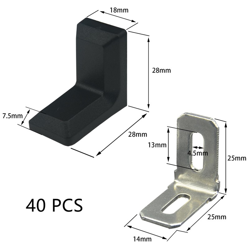 40 PCS L Shape Right Angle Corner Brackets,Shelf Bracket,Plastic Ourside