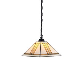 Bieye L10340 Mission Tiffany Style Stained Glass Ceiling Pendant Fixture with 11-inches Wide Lampshade, 47-inch Tall