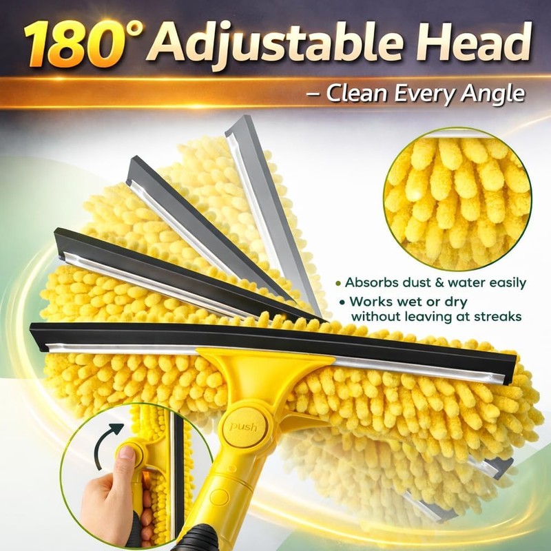 24FT High Reach Window Squeegee with Extension Pole, 2-1 Window