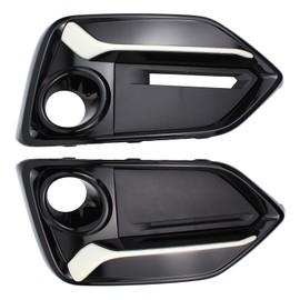 DriveFix Glossy Black w/White Strip Front Bumper Grill Fog Light Cover Bezel Frame Trim for Honda Civic FK4 FK7 Hatchback 2017-2021 Left Driver and Right Passenger Side without Radar Hole