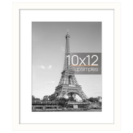 upsimples 10x12 Picture Frame, Display Pictures 7x9 with Mat or 10x12 Without Mat, Wall Hanging Photo Frame, White, 1 Pack