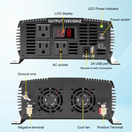 TVNIKD 2000 Watt car Power Inverter 12V to 110V/120V Inverter for car Truck semi Truck Vehicles Camping with 1 USB Ports and 2 AC Outlet Power Converter with LCD Display 2000W Inverter
