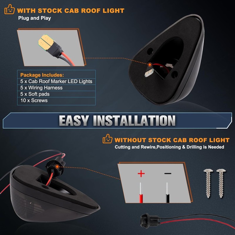 HOCOLO 5x Smoke Lens Rooftop Cab Clearance Light, Roof Top