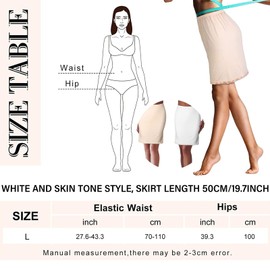 DAVBNM 2 Pcs Women's Half Slips Underskirt Soft and Elastic Petticoat with Floral Lace Trim for Ladies Under Dress L White