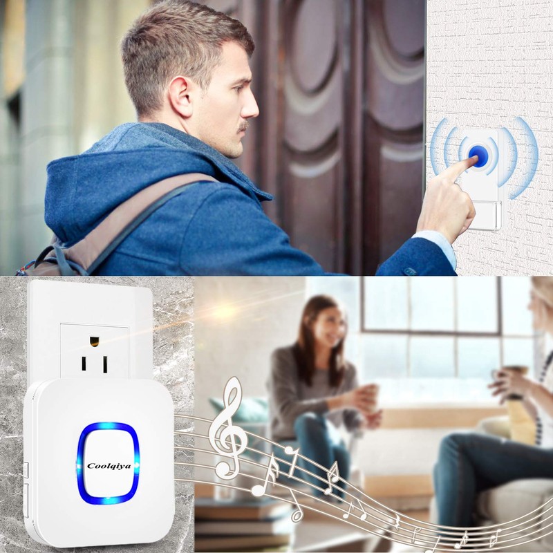 Wireless Doorbell, Coolqiya Door Bell Chimes Kit with 3 Plugin