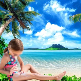 HQM 10x8ft Summer Tropical Hawaii Beach Photography Backdrops Ocean Photo Booth Wedding Sunshine Luau Themed Party Decoration Background Studio Props Soft Fabric/Polyester 10x8ft(300X240CM）