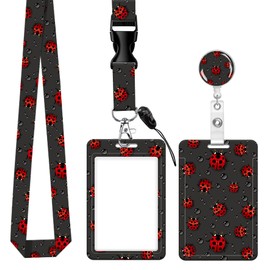 SUPKOALA ID Badge Holder with Lanyard and Retractable Reel Clip - Fashionable Card Name Tag Protector for Nurses, Doctors, Teachers and Students - Soft Fiber, Metal Clip, Sturdy Buckle(Ladybug Rain)