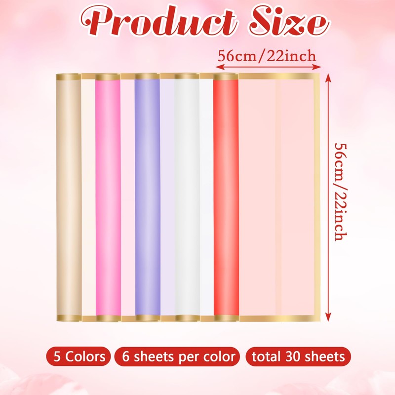 30 Sheets Flower Bouquet Wrapping Paper, COITEK Waterproof Gold Edge
