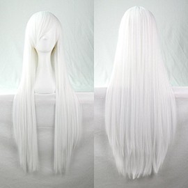 CEXIN Women's Wig, Color Wig, Cosplay Wig, Full Wig, Straight Long, 31.5 inches (80 cm), Costume, Events, Costume, School Festival, White
