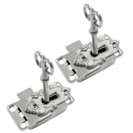 Hitefu 2 Sets Skeleton Key Lock Antique Cabinet Cupboard Furniture Decorative Lock Case Box Lock Replacement with Key and Screws (White Nickel)