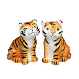Salt and Pepper Shakers Tiger Orange Ceramic African Big Cat Kitchen Cruet Pots