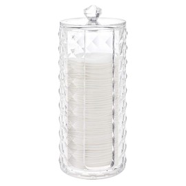 Acrylic Makeup Cotton Round Holder, Luxspire Clear Diamond Pattern Cotton Pads Organizer Container Display Stand Cosmetic Makeup Storage Box with Lid - Clear