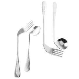 Healifty Left-Handed Right Handed Angled Spoons, Forks, Adaptive Utensils for Elderly, Stainless Steel Cutlery for Adults, Elderly