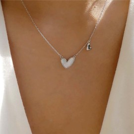 Wedding White Heart Pendant Necklace Cute Love Heart Simple Necklace Gold Silver Thin Necklace Chain Mini Heart Necklace Choker Dainty Necklace Minimalist Necklace Delicate Women
