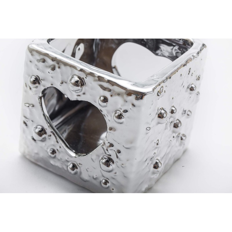 DARO DEKO Ceramic Tea Light Holder Silver Heart 7.5 x