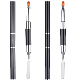 2 Pack Dual-Ended Gel Brush Picker Brush 2 in 1 Stainless Steel Gel Nail Brushes Tool Design Gelnail Art Pen Gels Brushes Kit for UV Acrylic Nails Extension (Black)