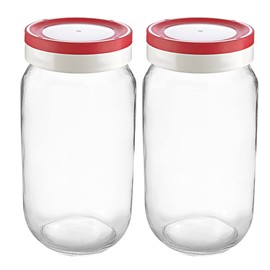 Tribello Glass Mason Jars 32 Ounces with Lids- Quart Canning Jars for Storage - Pack of 2